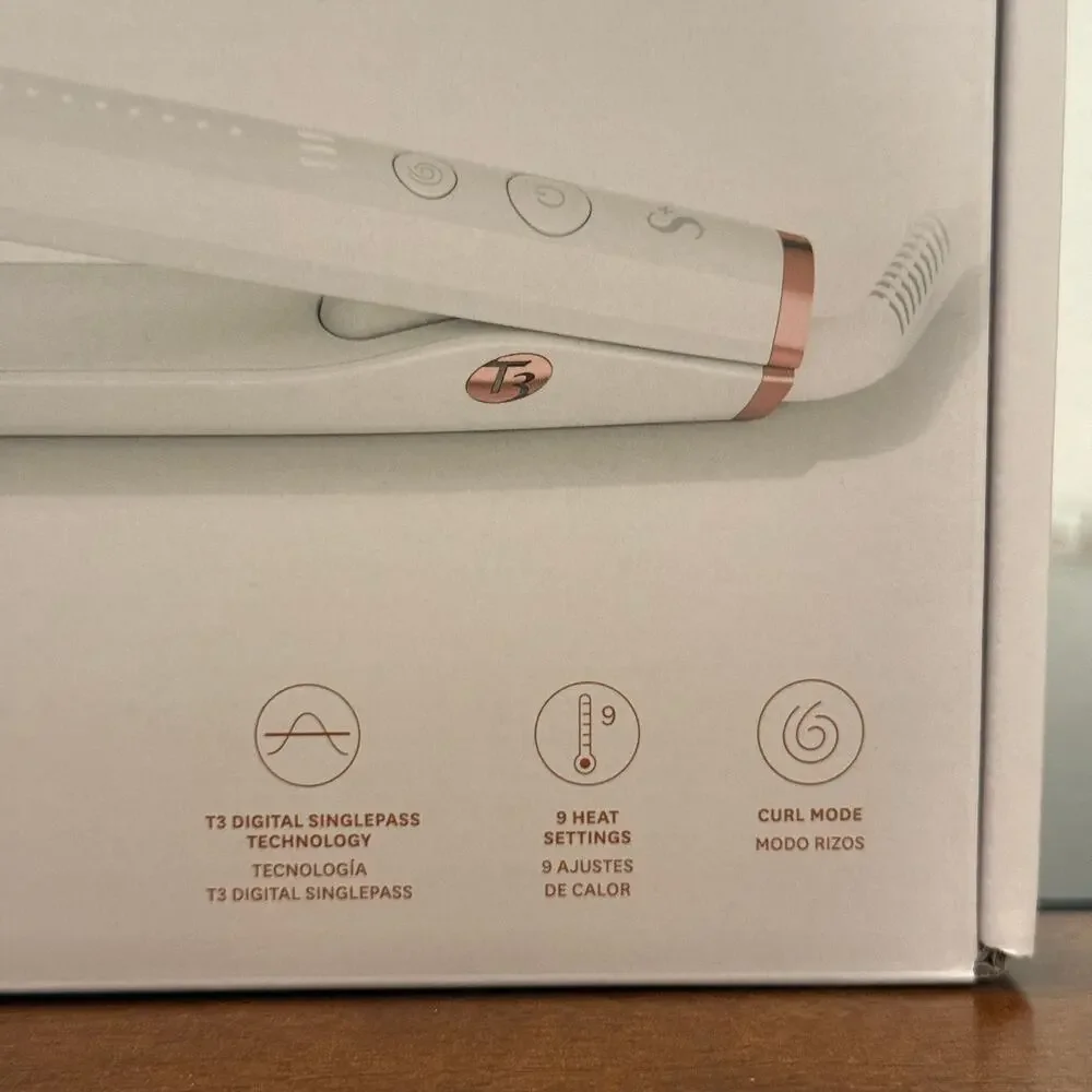 T3 SinglePass StylePlus Professional Flat Iron Hair Straightener White Rose Gold